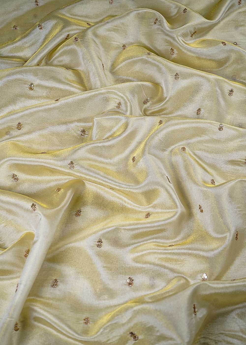 Golden Dyeable Tissue Fabric With All Over Zari And Sequins Work 24188