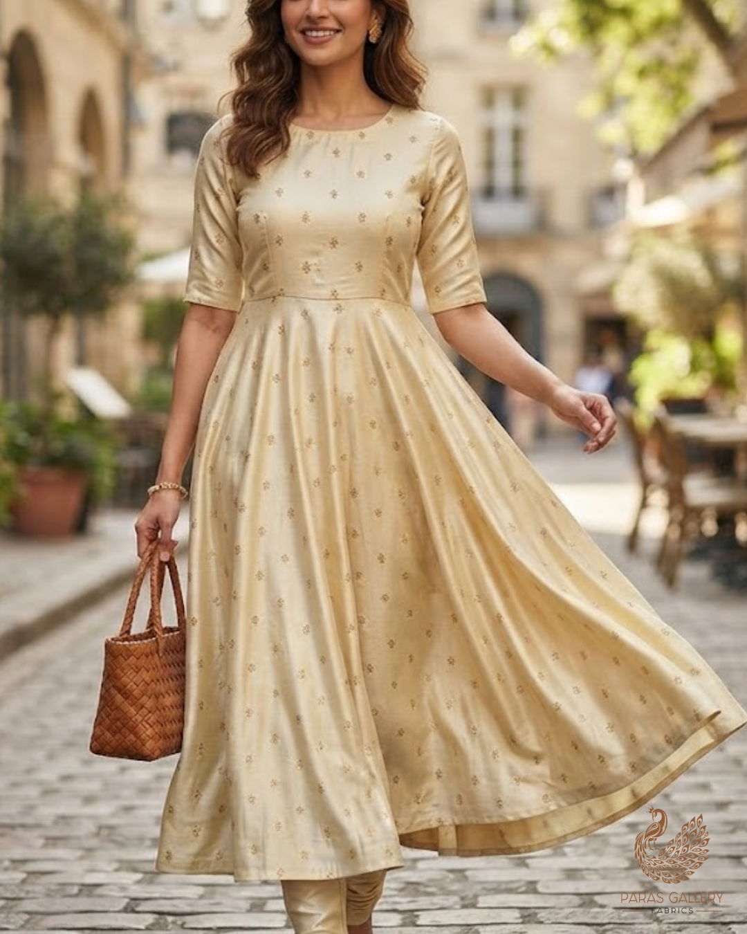 Golden Dyeable Tissue Fabric With All Over Zari And Sequins Work 24188