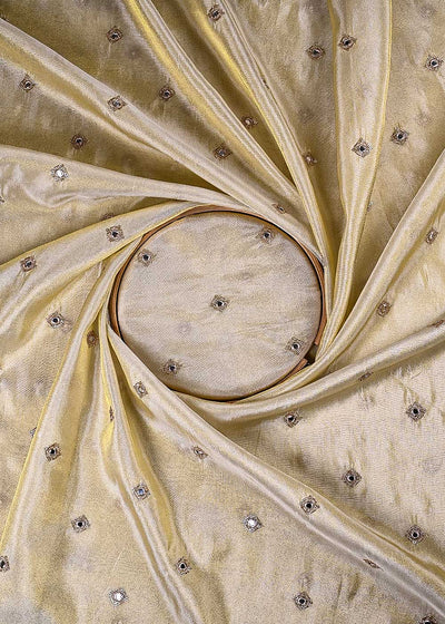 Golden Dyeable Tissue Fabric With All Over Zari, Sequins And Faux Mirror Work 24190