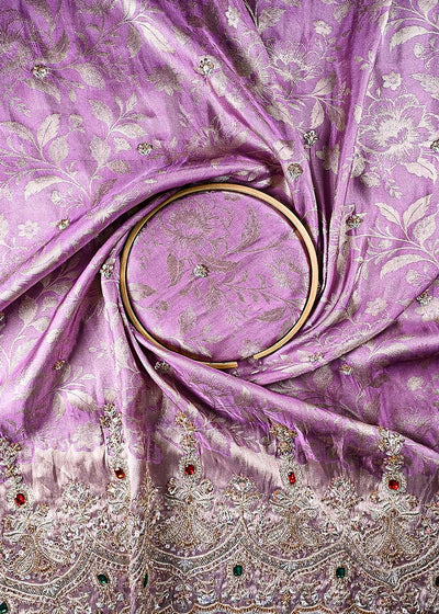 Lavender Tissue Silk Fabric With All Over Self, Zari, Sequins, Katdana And Stone Work With One Side Scalloped Border 24202