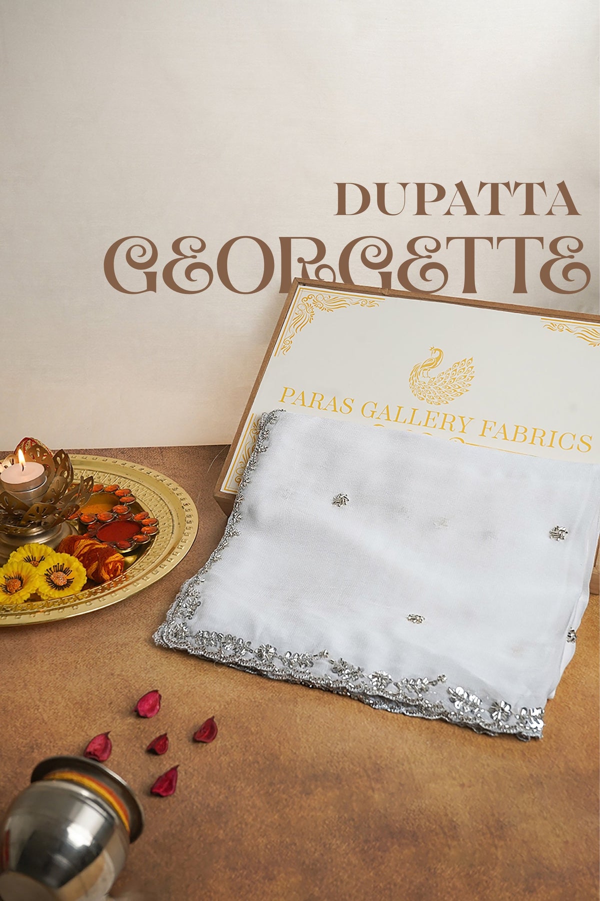 White Dyeable Georgette Dupatta All Over Sequins And Katdana Work 24210