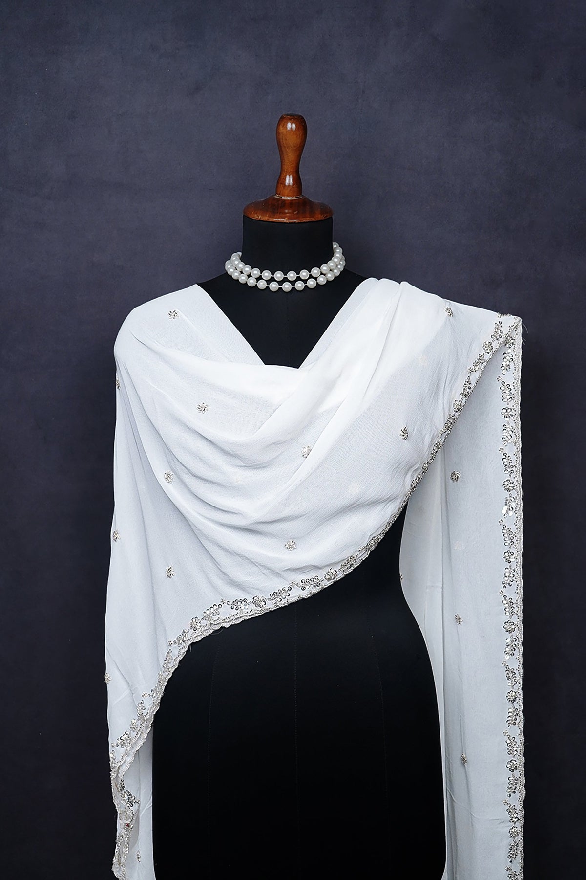 White Dyeable Georgette Dupatta All Over Sequins And Katdana Work 24210