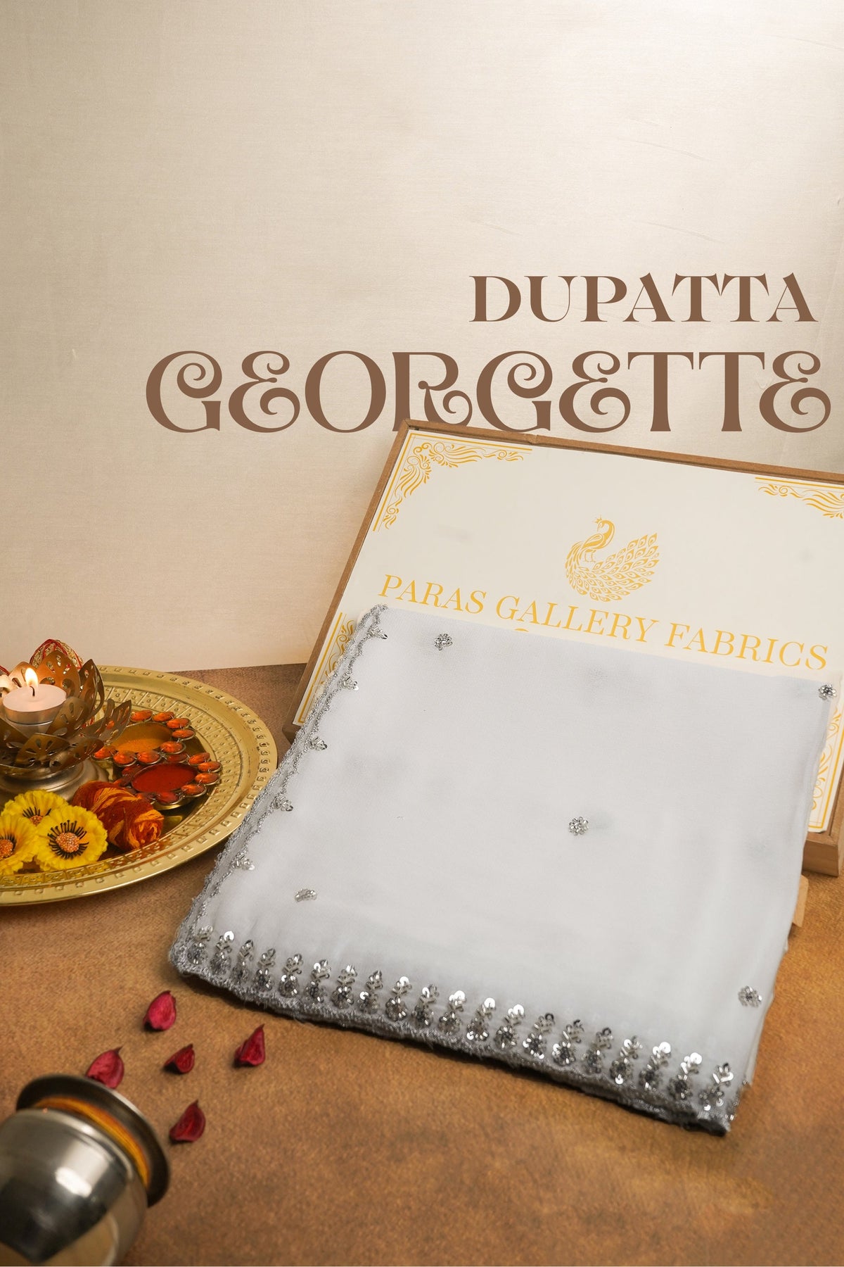 White Dyeable Georgette Dupatta All Over Silver Sequins And Katdana Work 24211