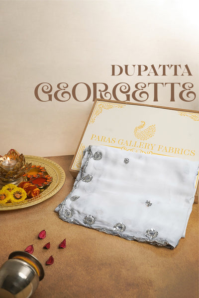 White Dyeable Georgette Dupatta All Over Silver Sequins And Katdana Work 24212