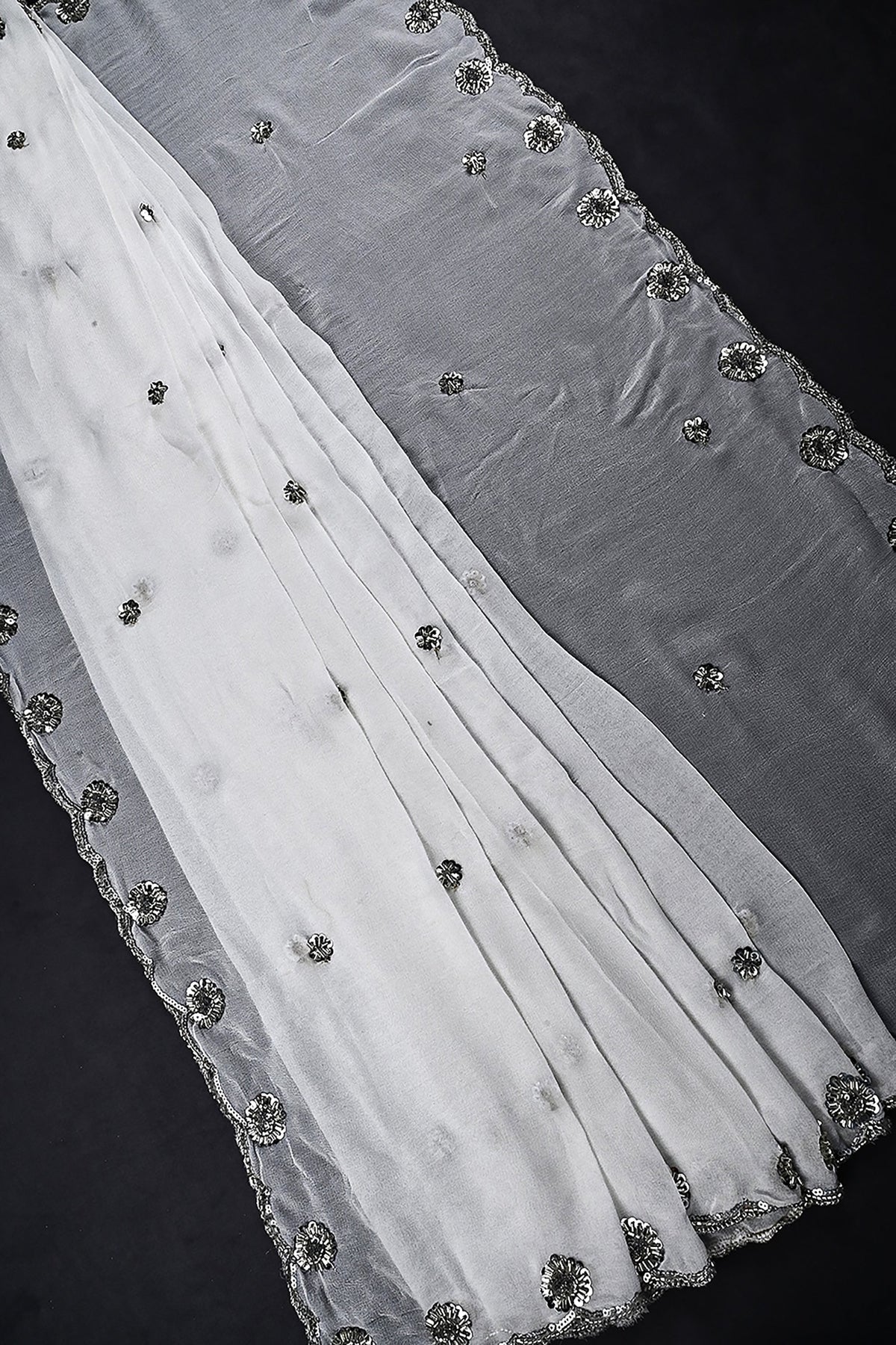 White Dyeable Georgette Dupatta All Over Silver Sequins And Katdana Work 24212