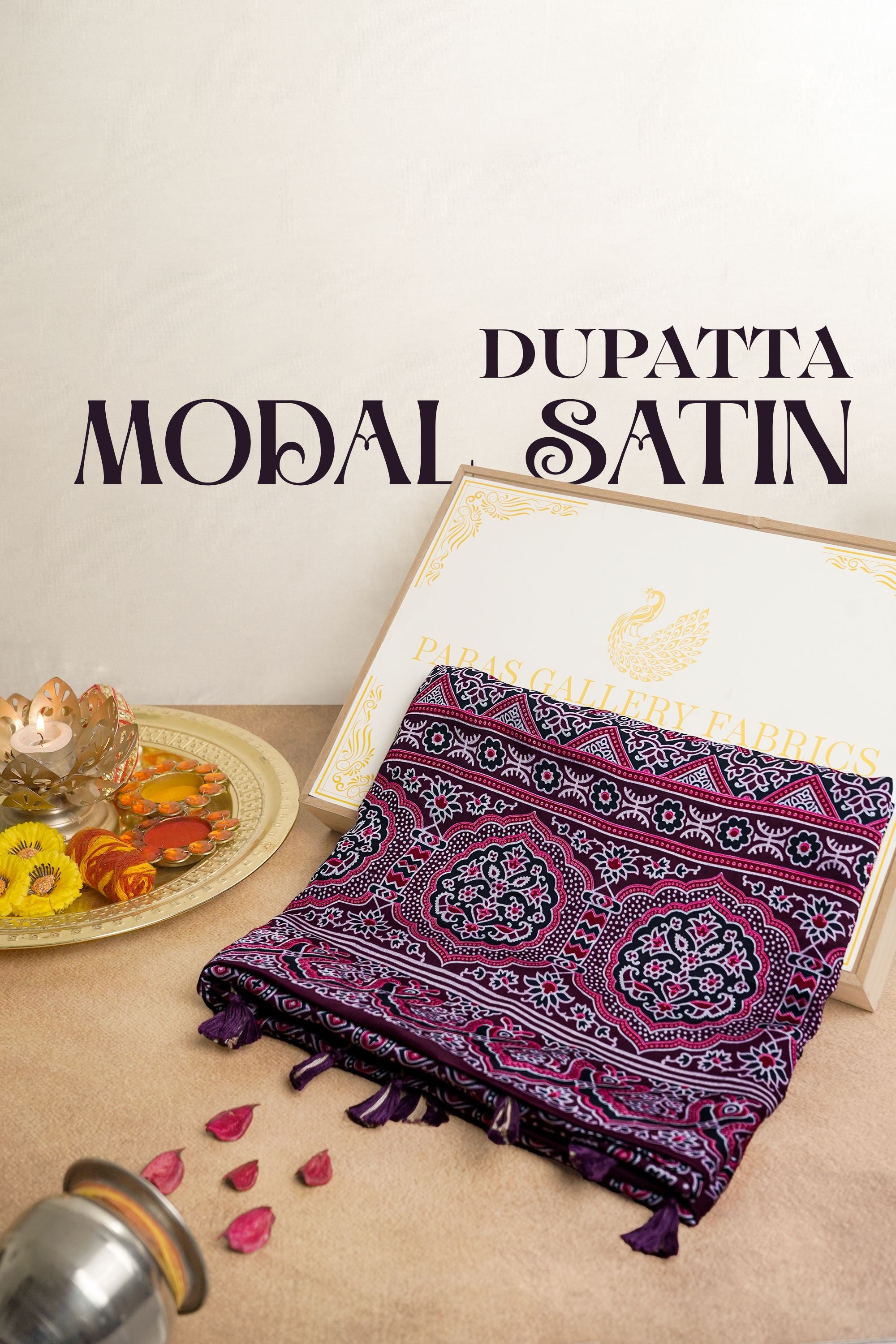 Purple Modal Satin Dupatta With All Over Ajrakh Print 24216
