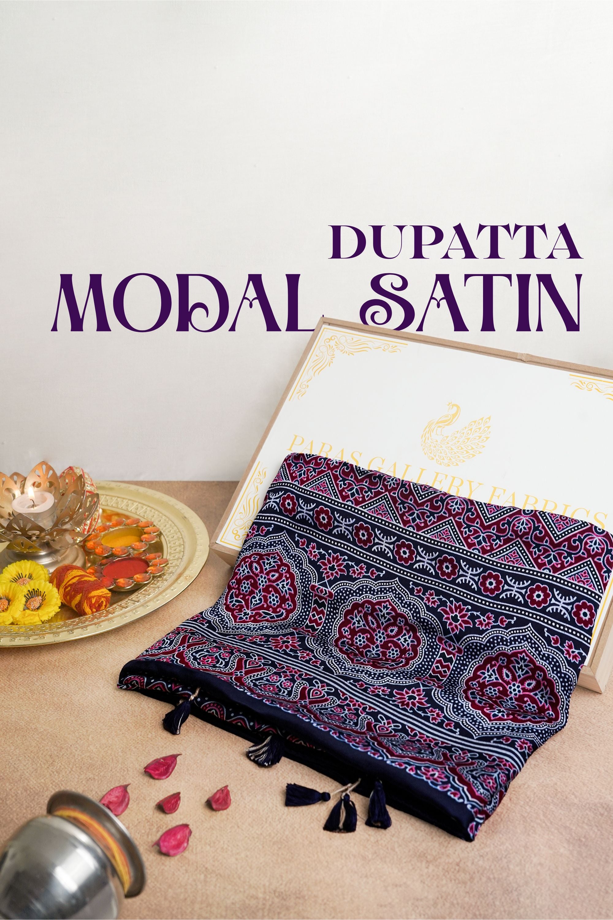 Navy Blue Modal Satin Dupatta With All Over Ajrakh Print 24219