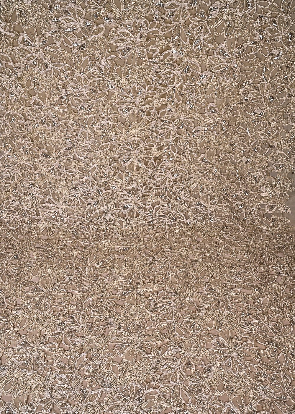Cream Net Fabric With All Over Katdana, Sequins And Laser Cutwork 24221