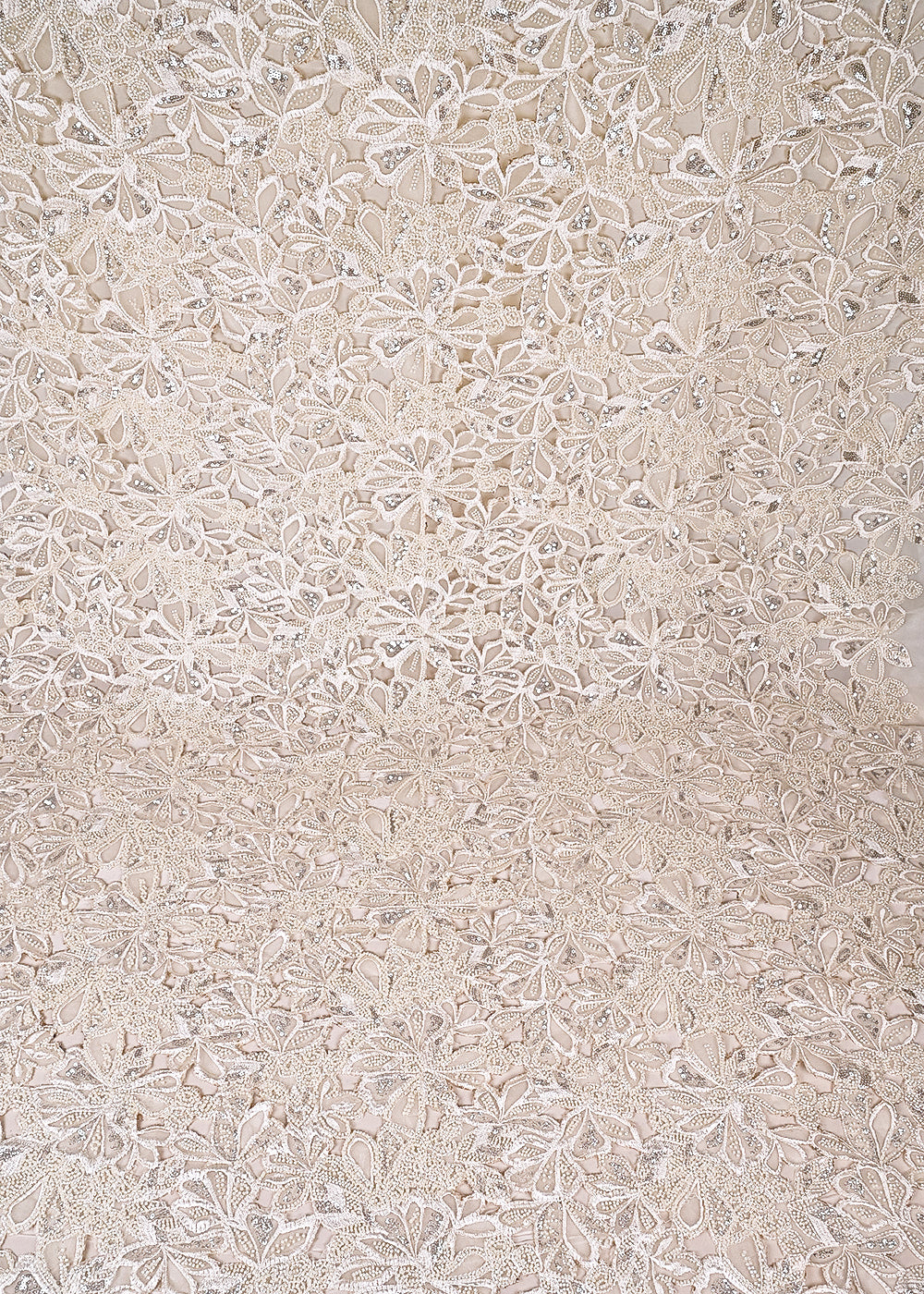 Shilpa Shetty Inspired Edition | Cream Embroidered Net Unstitched Fabric 24221