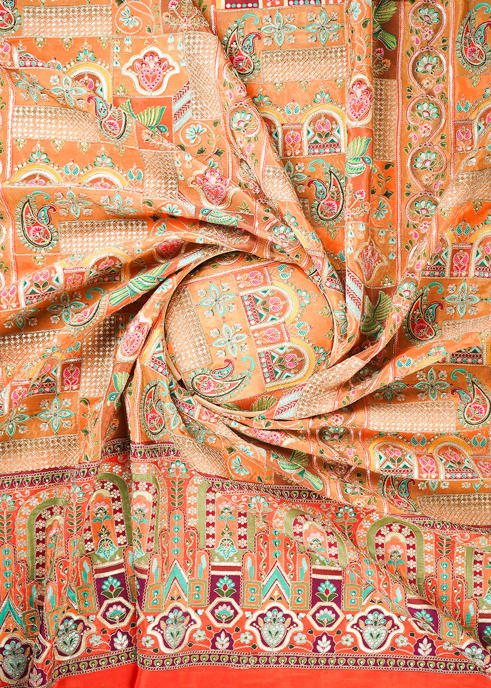 Mustard Crepe Fabric With All Over Zari And Sequins Work With One Side Border 24222