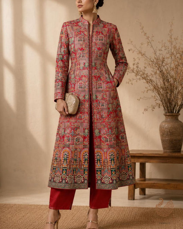 Orange Crepe Fabric With All Over Zari And Sequins Work With Border 24224