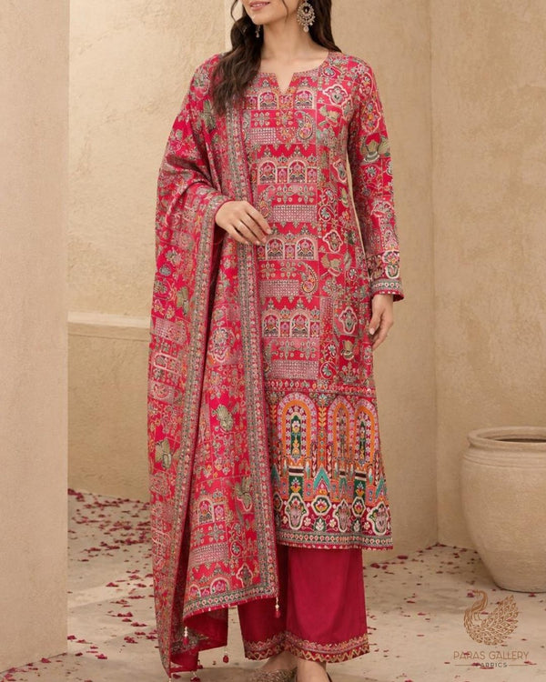 Orange Crepe Fabric With All Over Zari And Sequins Work With Border 24224