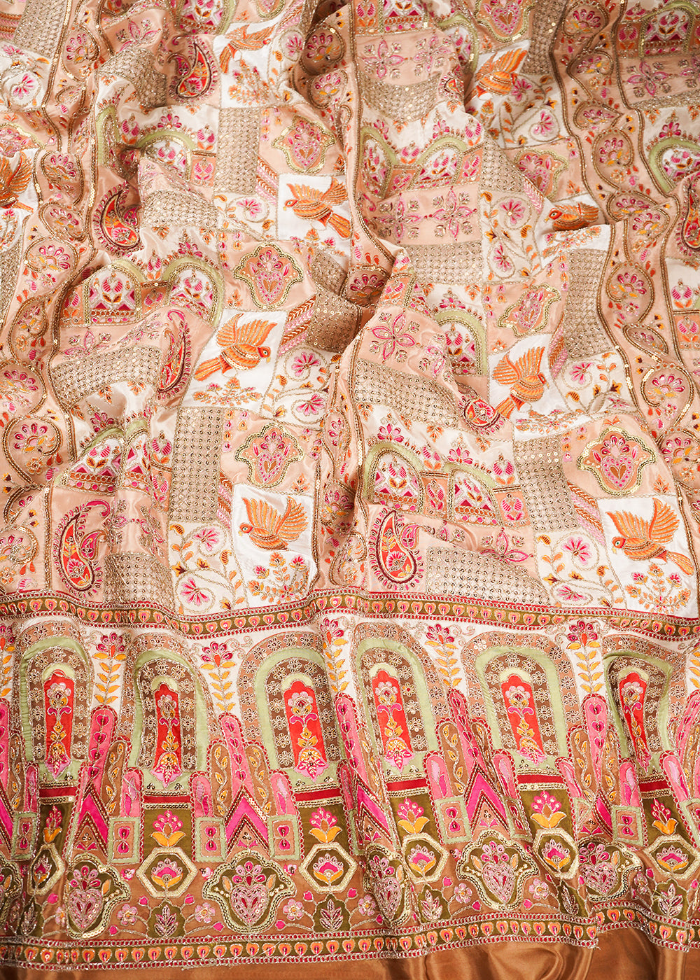 Light Beige Crepe Fabric With All Over Zari And Sequins Work With One Side Border 24225