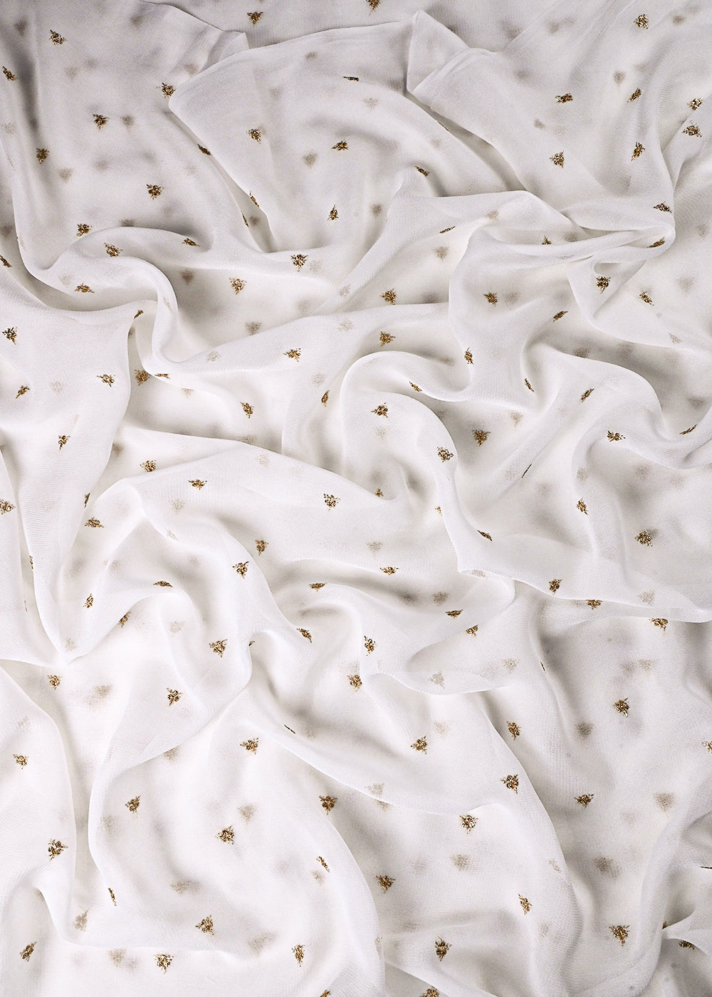White Dyeable Georgette Fabric With All Over Buti Of Zari And Sequins Work 24240