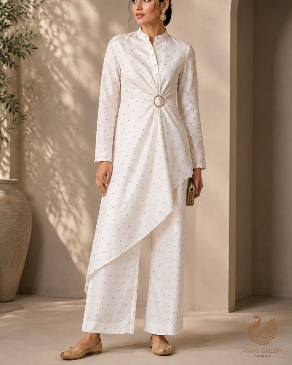 The Noor - White Dyeable Georgette Fabric With All Over Buti Of Zari And Sequins Work | 24240