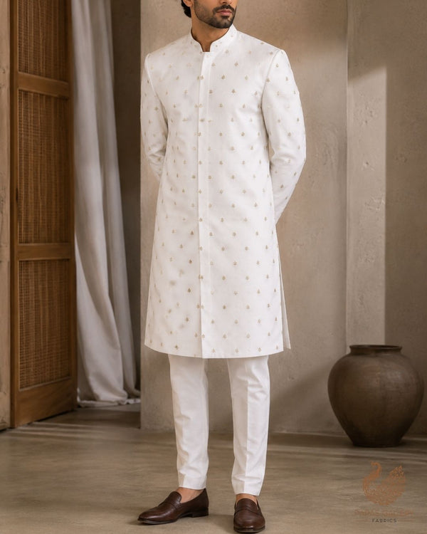 The Noor - White Dyeable Georgette Fabric With All Over Buti Of Zari And Sequins Work | 24240