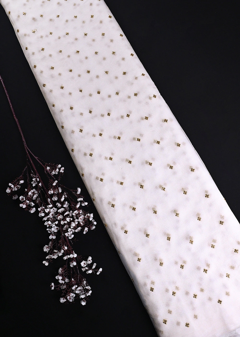 White Dyeable Georgette Fabric With All Over Buti Of Zari And Sequins Work 24241