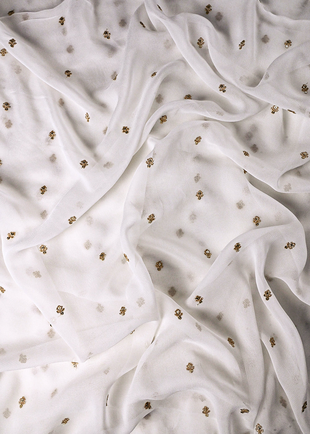 White Dyeable Georgette Fabric With All Over Buti Of Zari And Sequins Work 24242