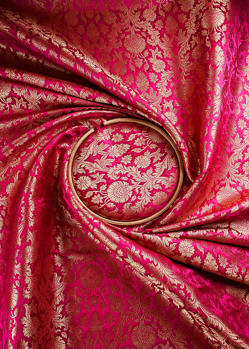 Magenta Banarasi Brocade Fabric With All Over Thread And Zari Handloom 24248