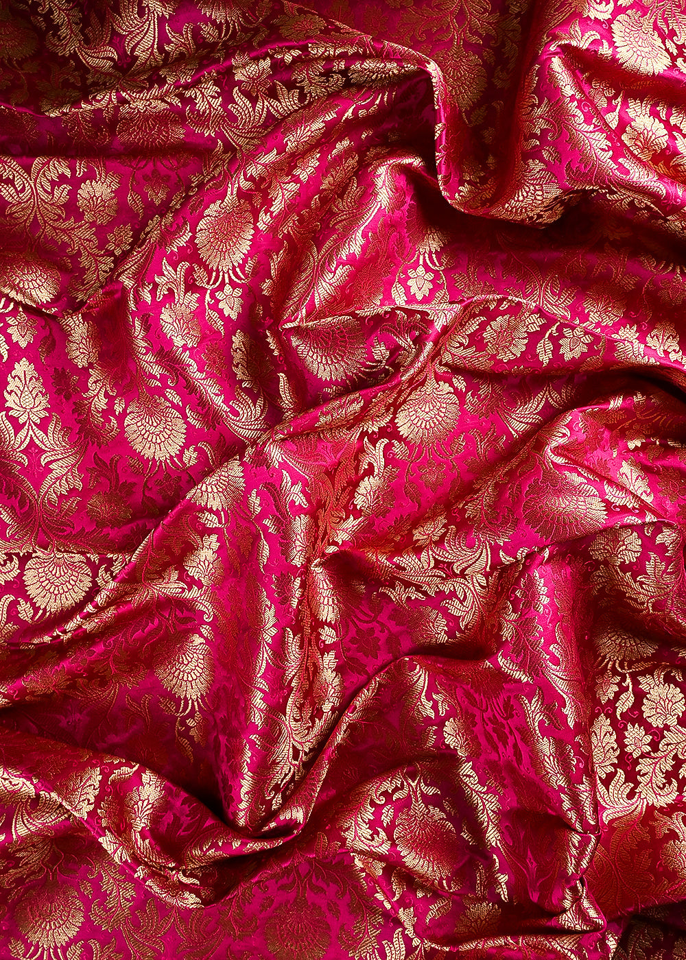 Magenta Banarasi Brocade Fabric With All Over Thread And Zari Handloom 24248
