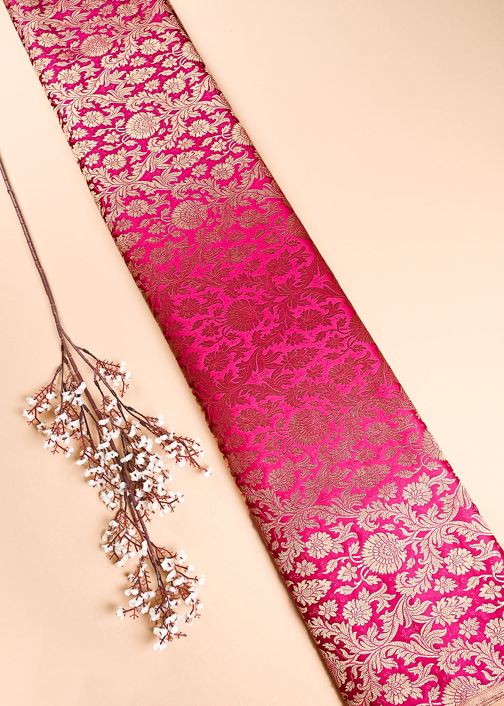 Magenta Banarasi Brocade Fabric With All Over Thread And Zari Handloom 24248