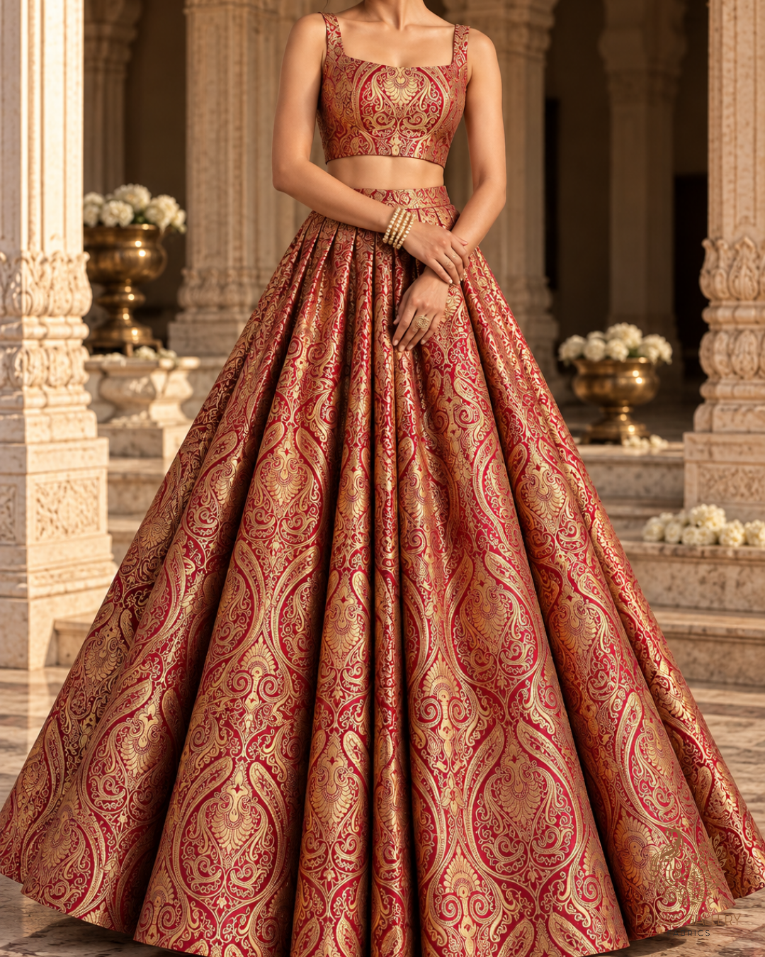 Maroon Banarasi Brocade Fabric With All Over Thread And Zari Handloom 24249