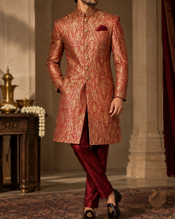 Maroon Banarasi Brocade Fabric With All Over Thread And Zari Handloom 24249