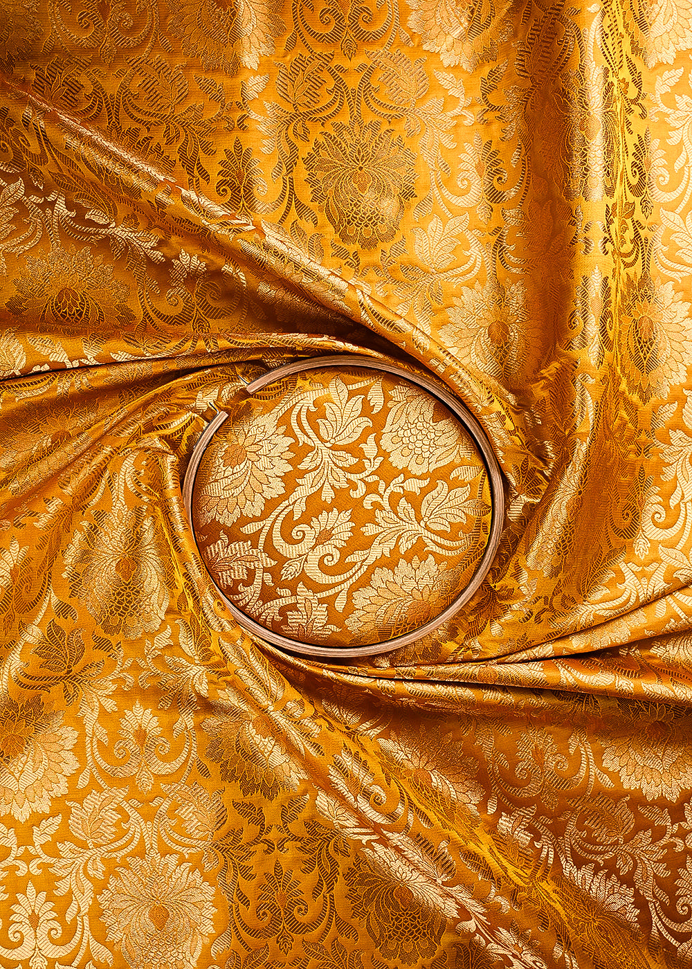 Mustard Banarasi Brocade Fabric With All Over Thread And Golden Zari Handloom 24256