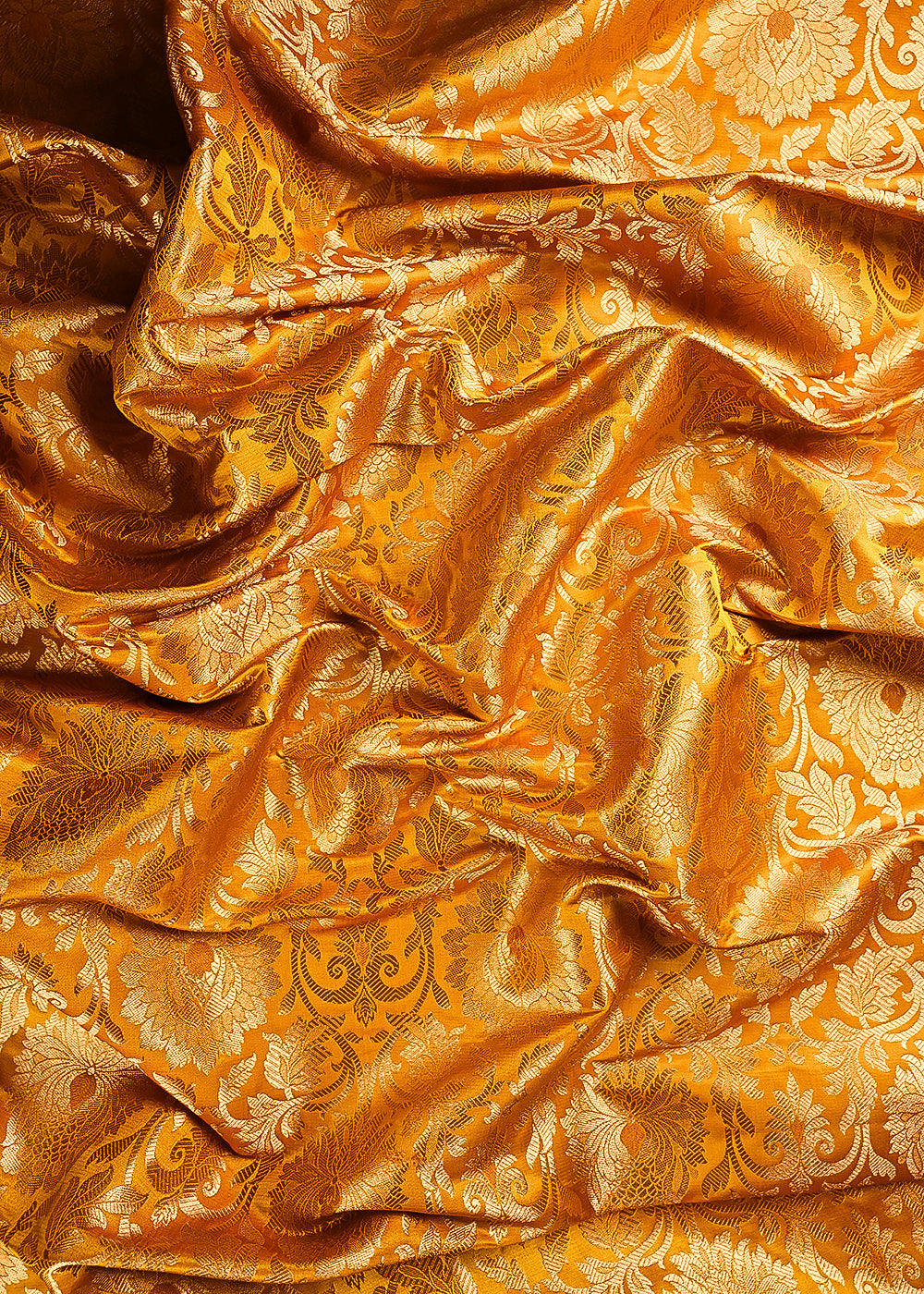 Mustard Banarasi Brocade Fabric With All Over Thread And Golden Zari Handloom 24256