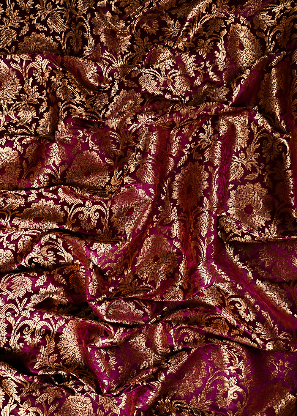Maroon Banarasi Brocade Fabric With All Over Thread And Golden Zari Handloom 24258