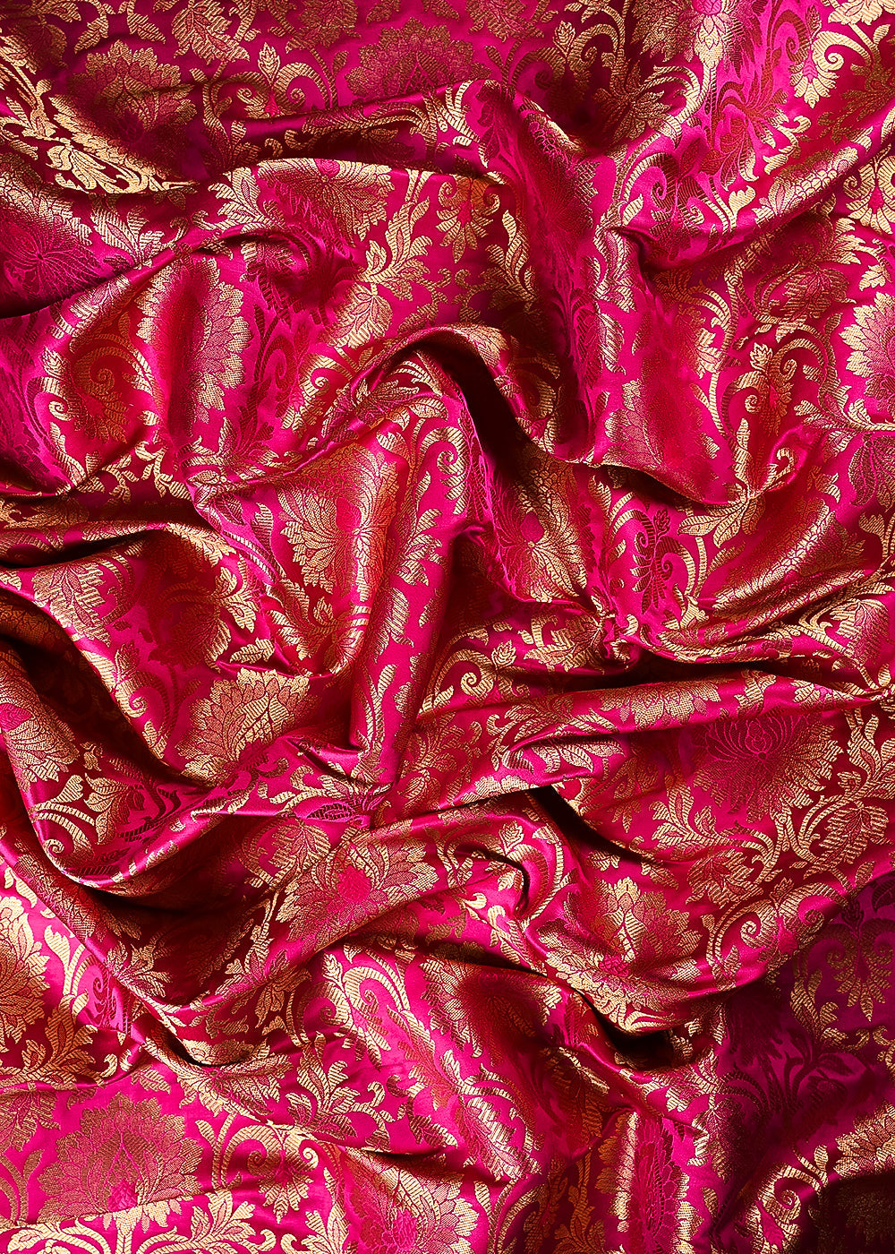 Magenta Banarasi Brocade Fabric With All Over Thread And Zari Handloom 24259