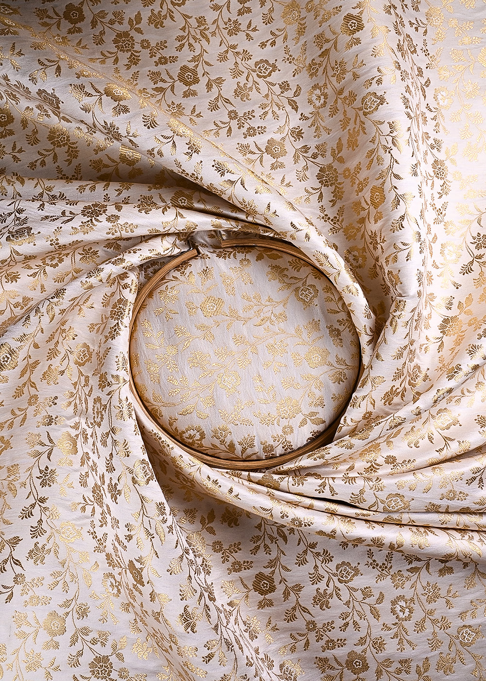 Off White Banarasi Brocade Fabric With All Over Thread And Zari Handloom 24260