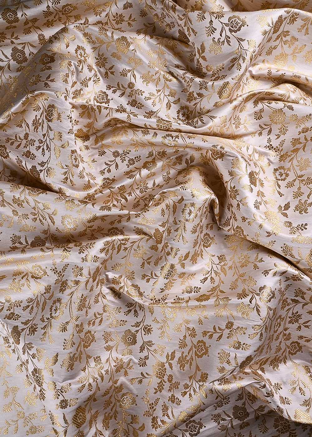 Off White Banarasi Brocade Fabric With All Over Thread And Zari Handloom 24260