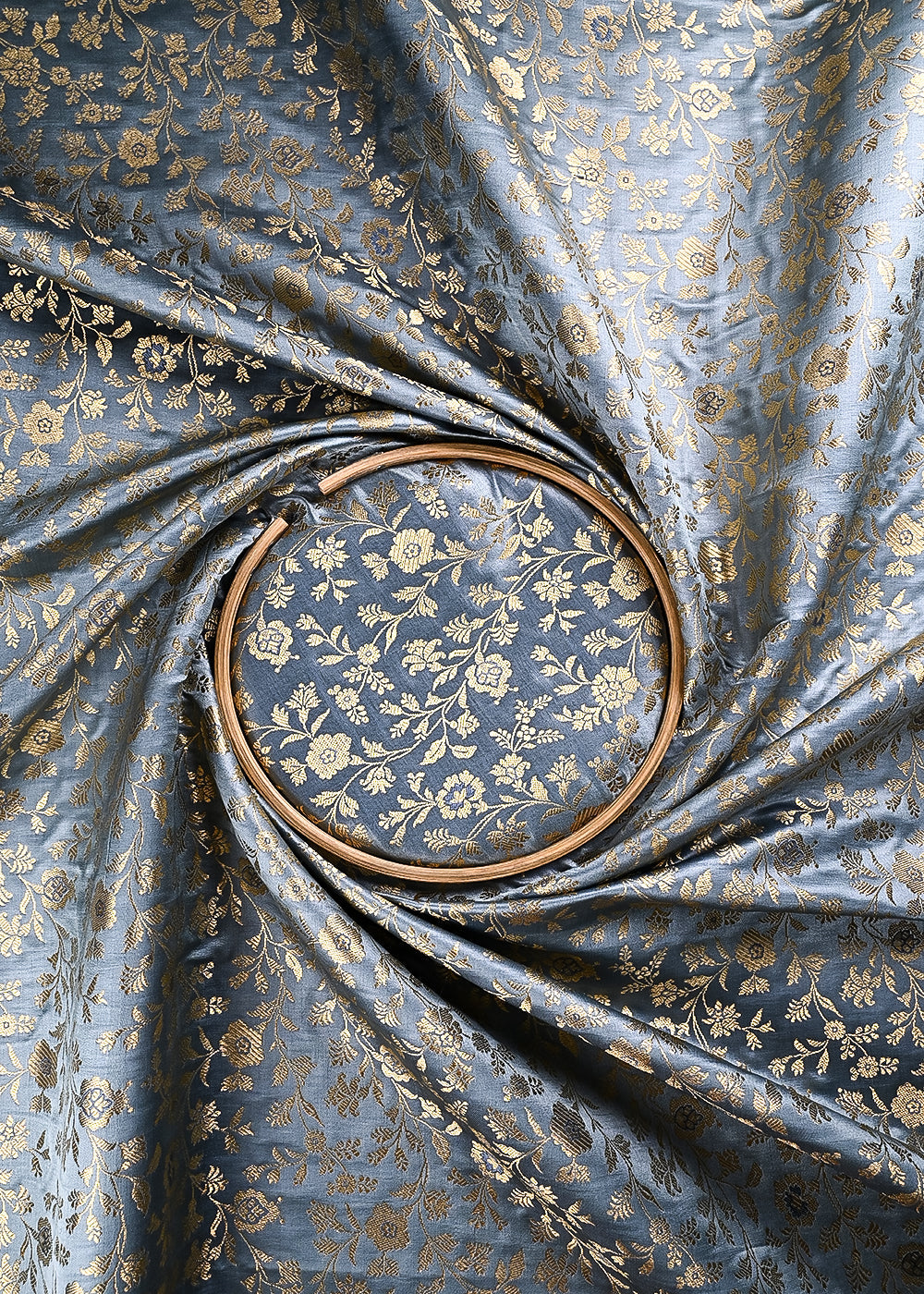 Grey Banarasi Brocade Fabric With All Over Thread And Zari Handloom 24261