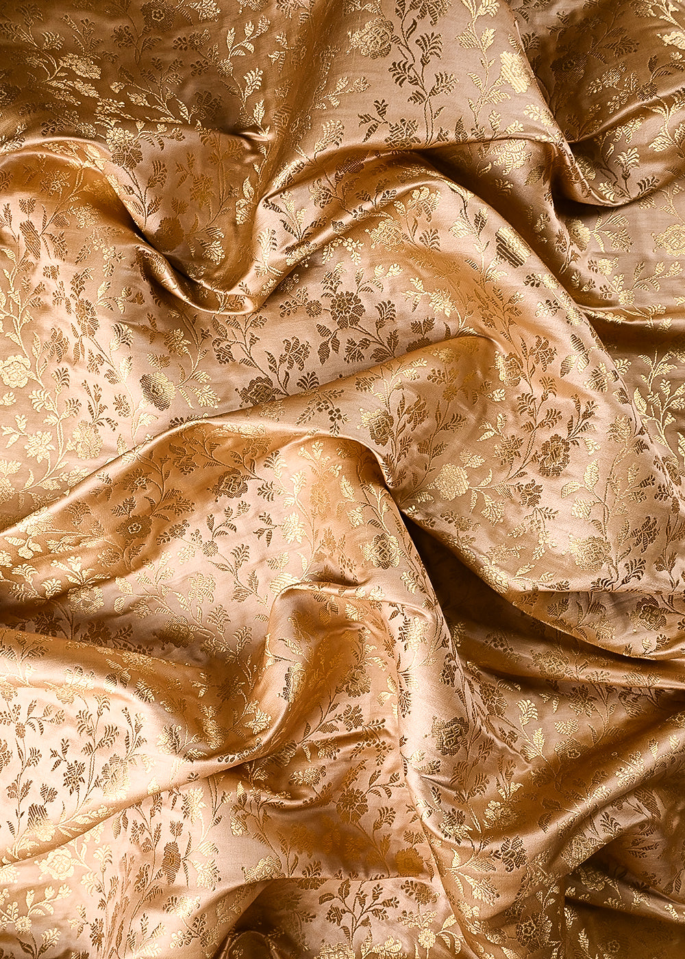 Golden Banarasi Brocade Fabric With All Over Thread And Zari Handloom 24262