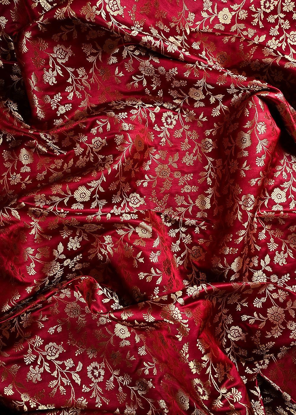 Maroon Banarasi Brocade Fabric With All Over Thread And Zari Handloom 24264