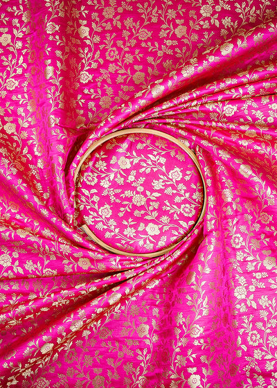 Magenta Banarasi Brocade Fabric With All Over Thread And Zari Handloom 24265