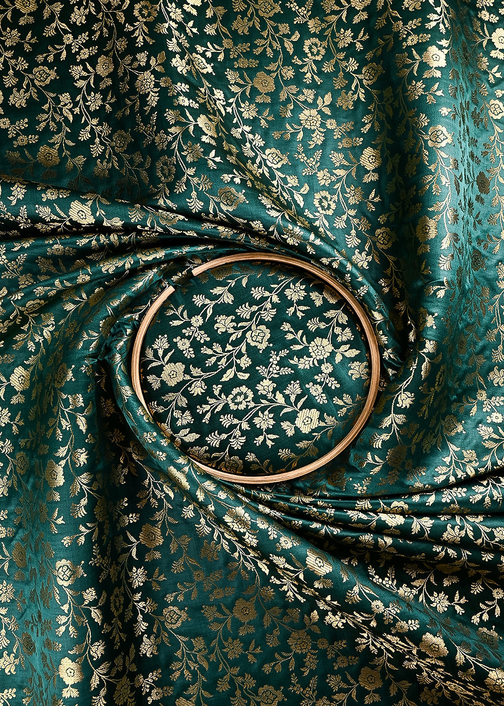 Bottle Green Banarasi Brocade Fabric With All Over Thread And Zari Handloom 24266
