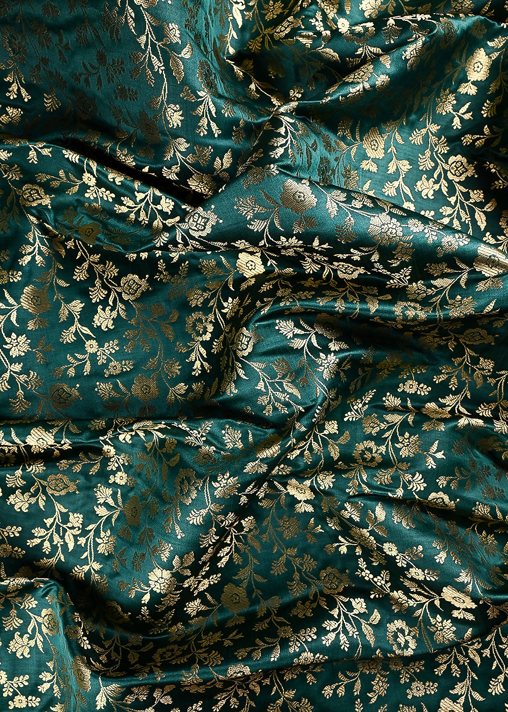 Bottle Green Banarasi Brocade Fabric With All Over Thread And Zari Handloom 24266