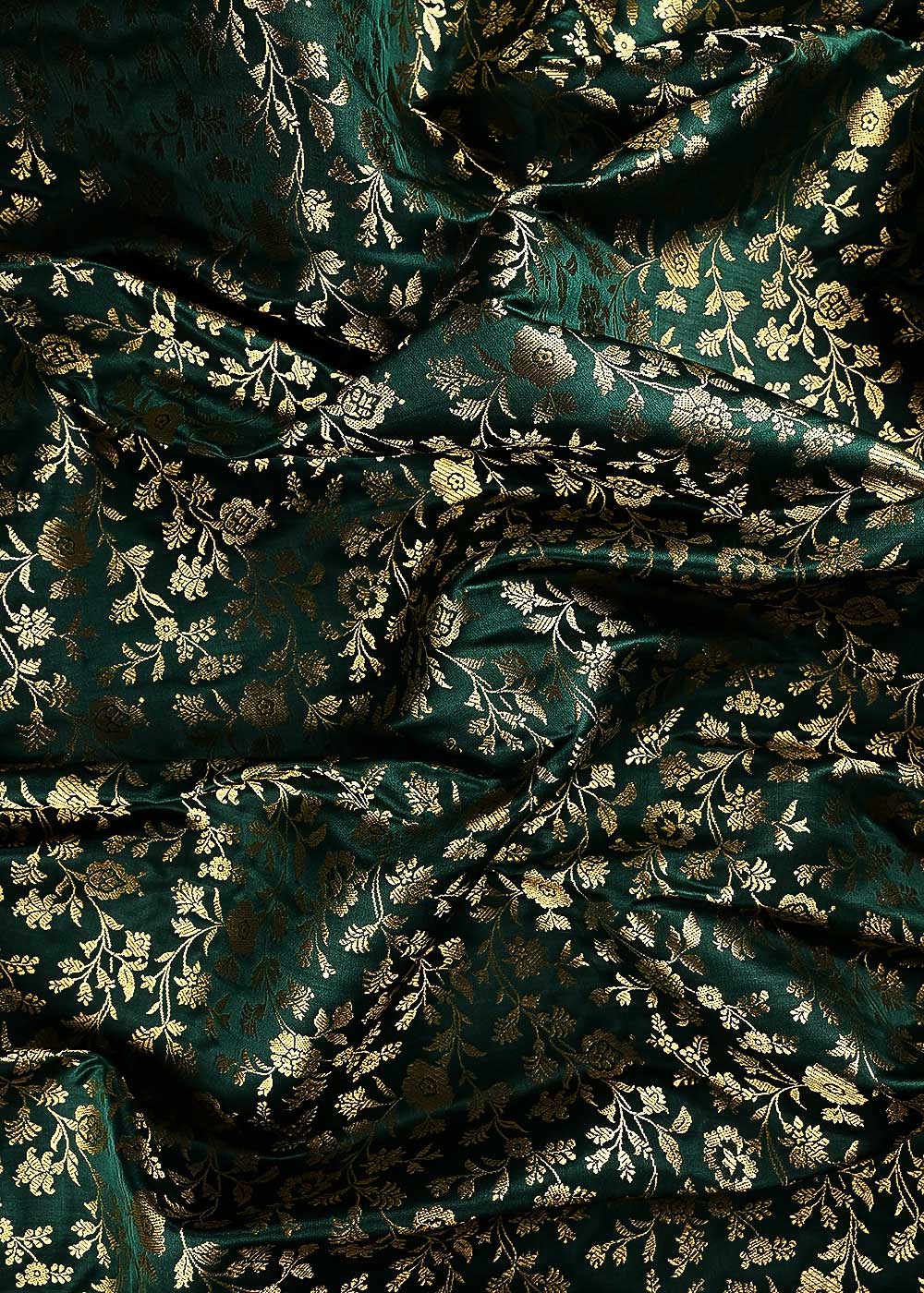 Bottle Green Banarasi Brocade Fabric With All Over Thread And Zari Handloom 24266