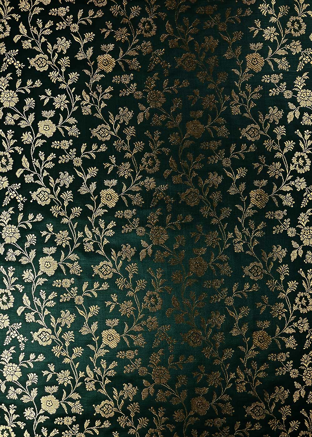 Bottle Green Banarasi Brocade Fabric With All Over Thread And Zari Handloom 24266
