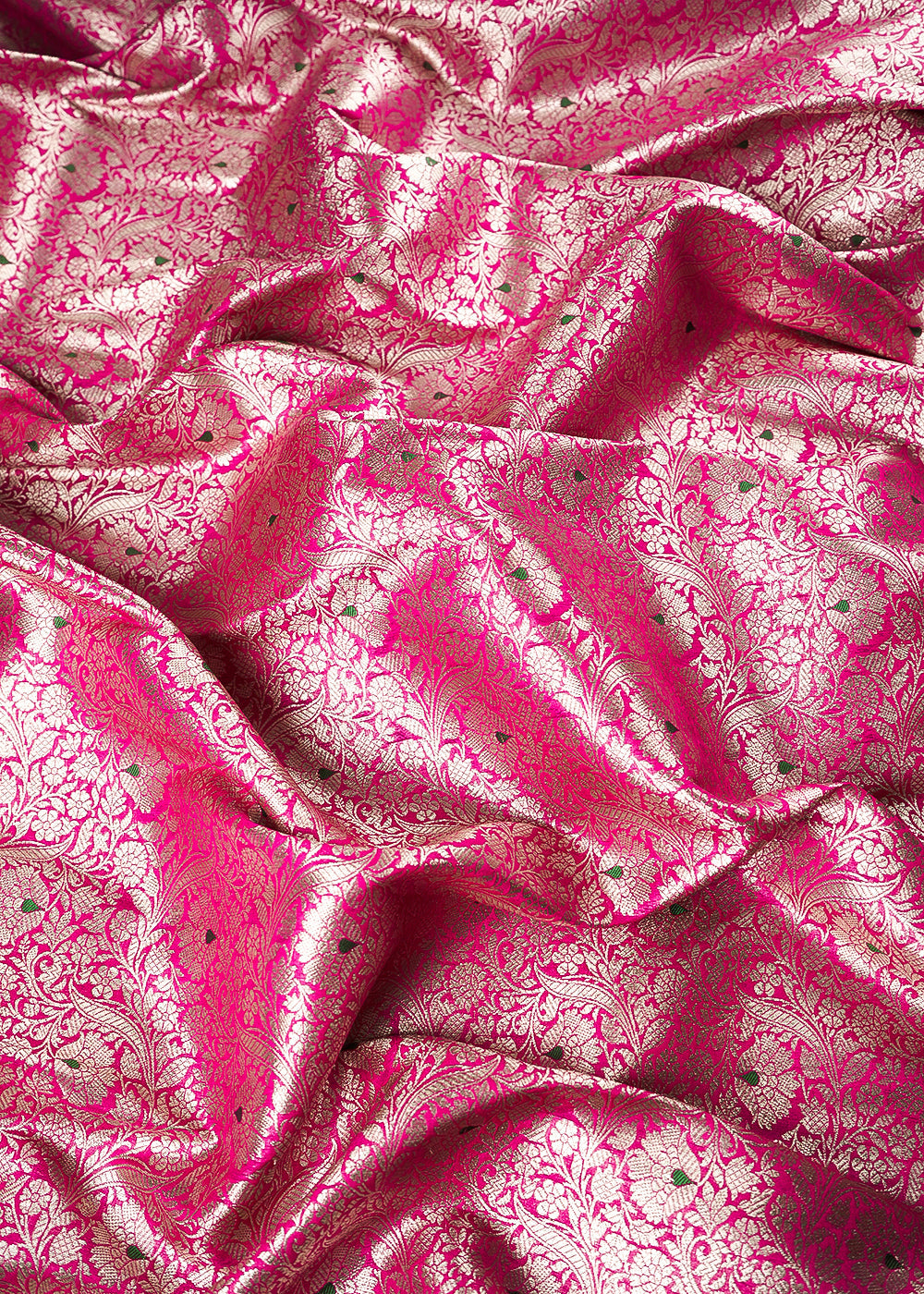 Magenta Banarasi Brocade Fabric With All Over Thread And Zari Handloom 24268