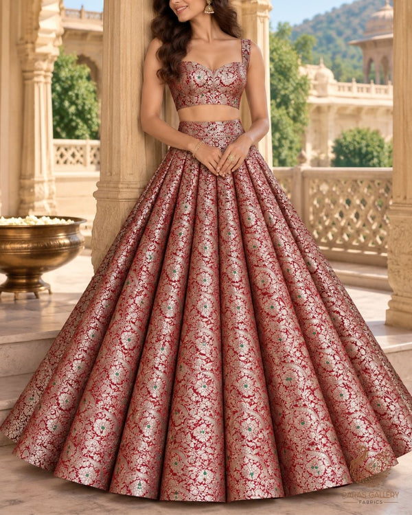 Maroon Banarasi Brocade Fabric With All Over Thread And Zari Handloom 24270