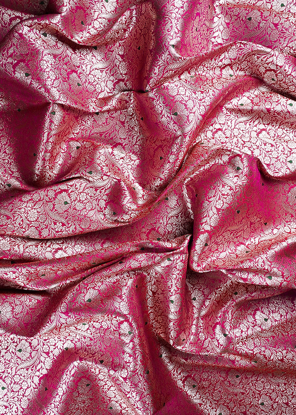 Pink Banarasi Brocade Fabric With All Over Thread And Zari Handloom 24271