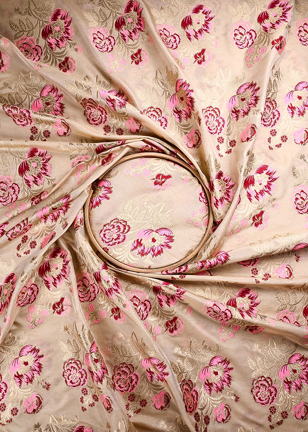 Beige Tissue Fabric With All Over Zari Handloom 24273