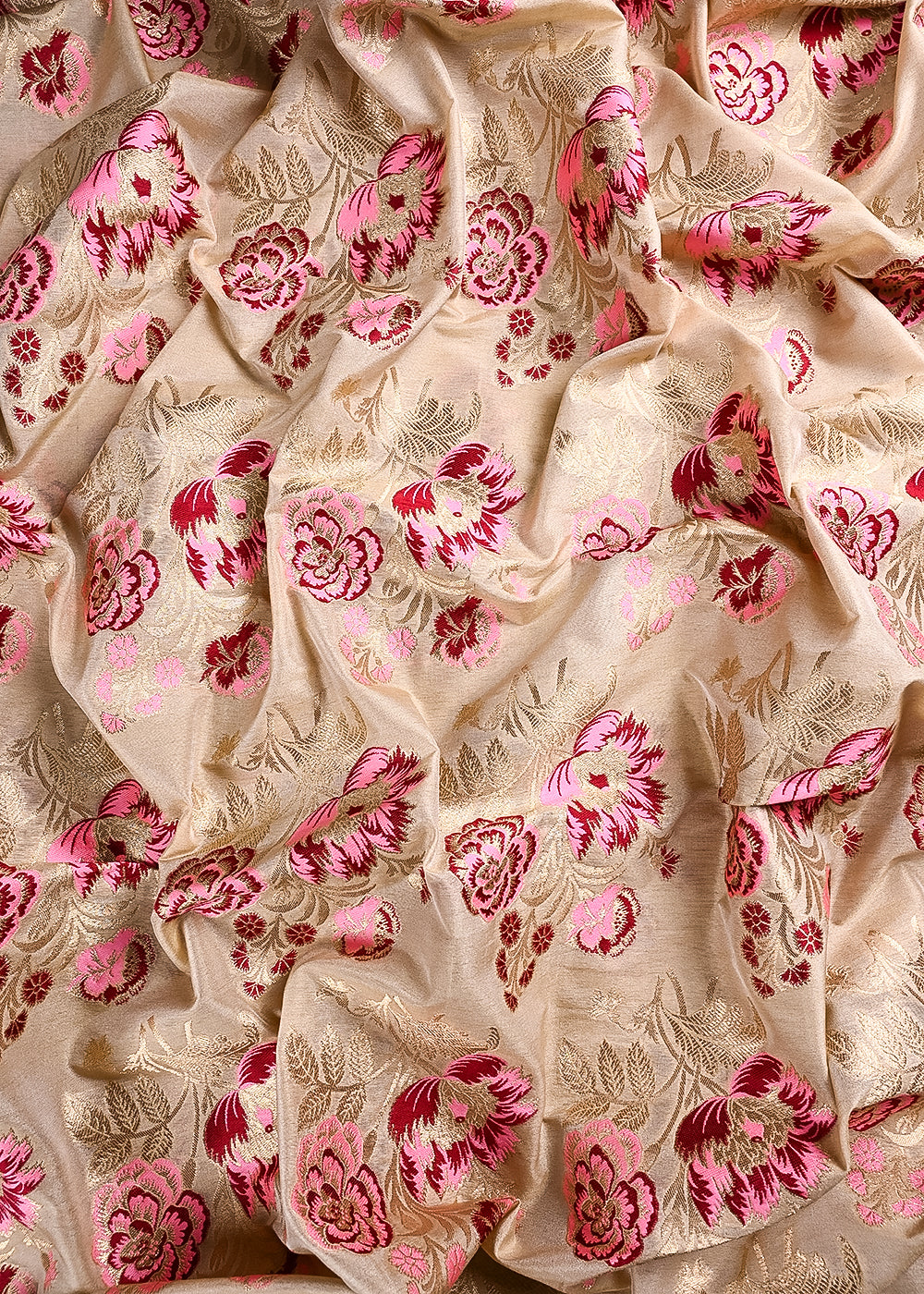 Beige Tissue Fabric With All Over Zari Handloom 24273