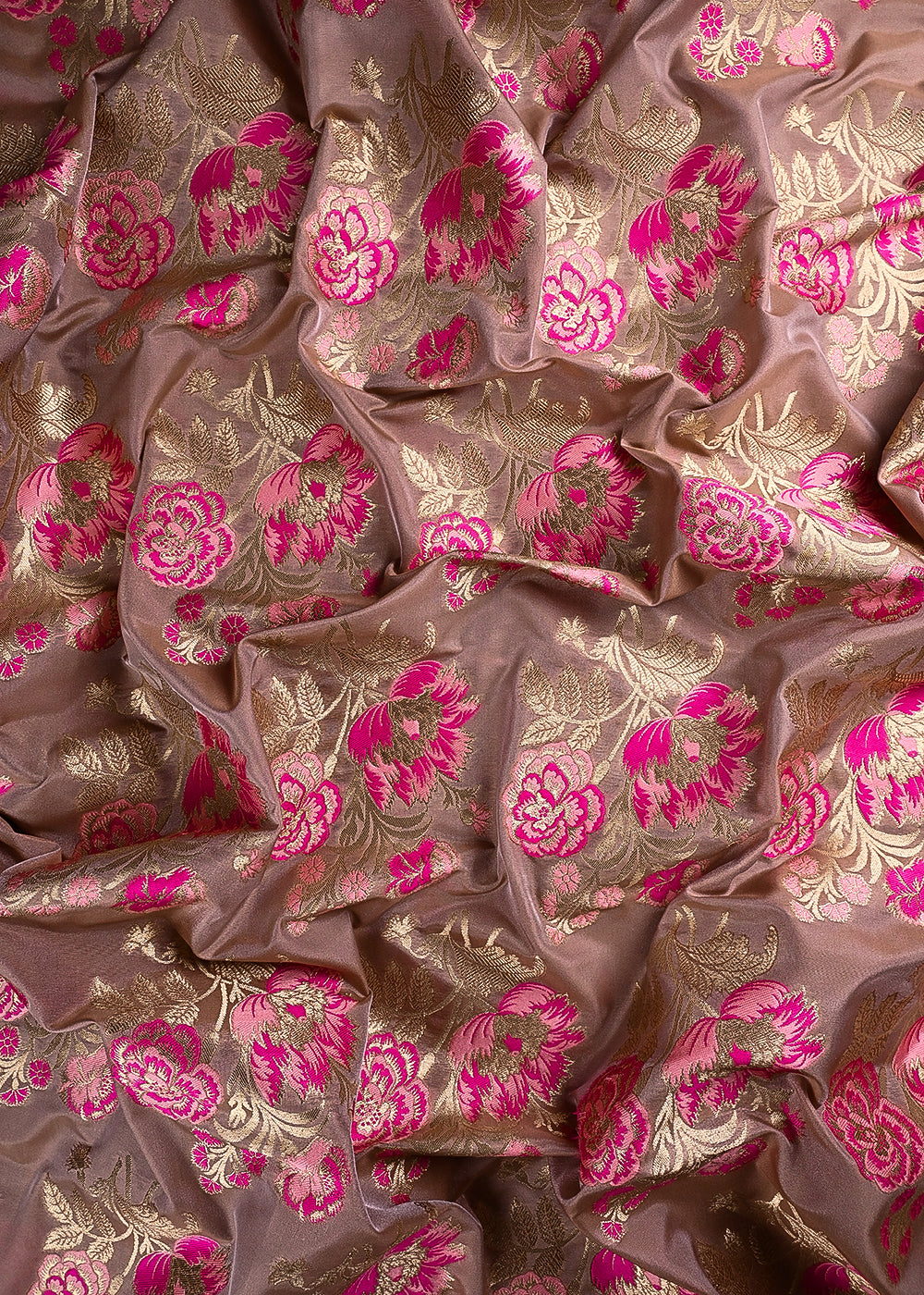 Peach Banarasi Brocade Fabric With All Over Thread And Golden Zari Handloom 24274