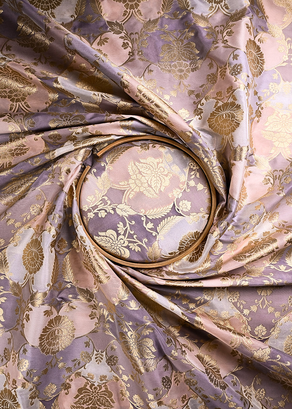 Lavender Banarasi Brocade Fabric With All Over Thread And Golden Zari Handloom 24277