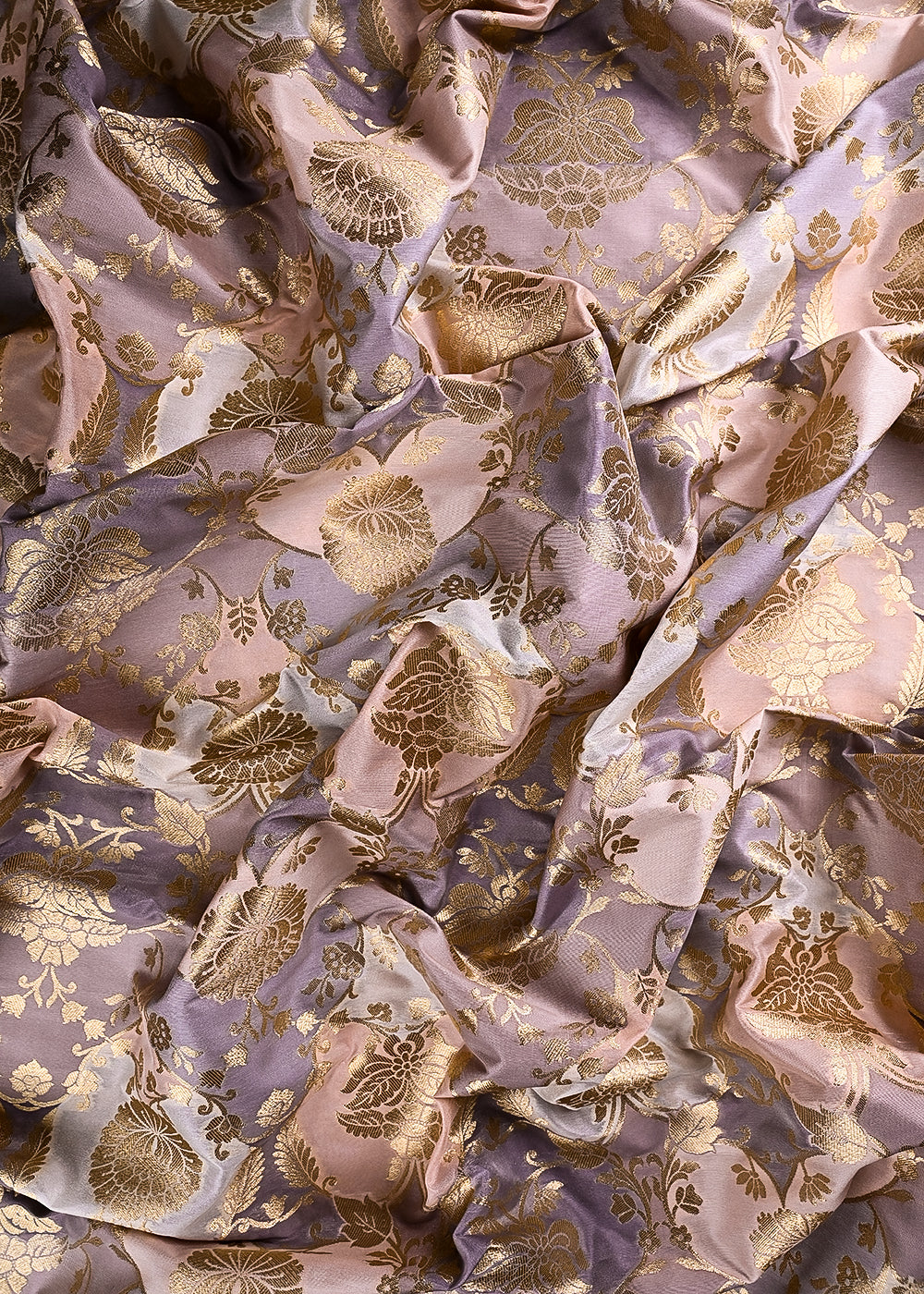 Lavender Banarasi Brocade Fabric With All Over Thread And Golden Zari Handloom 24277