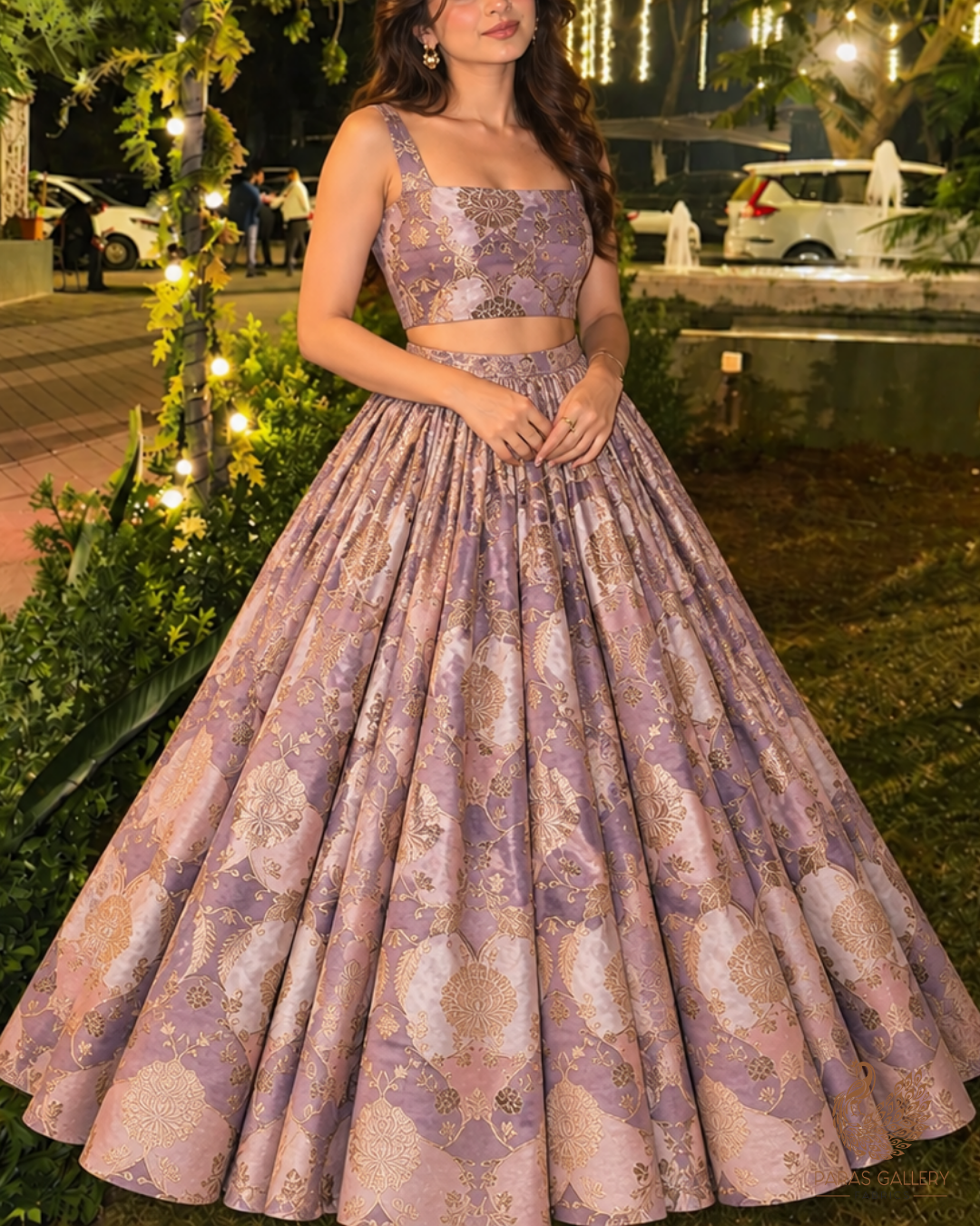 Lavender Banarasi Brocade Fabric With All Over Thread And Golden Zari Handloom 24277